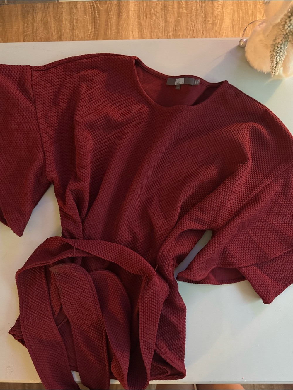 Eva Franco Anthropologie Laszlo Burgundy Textured Belted Tunic Size S